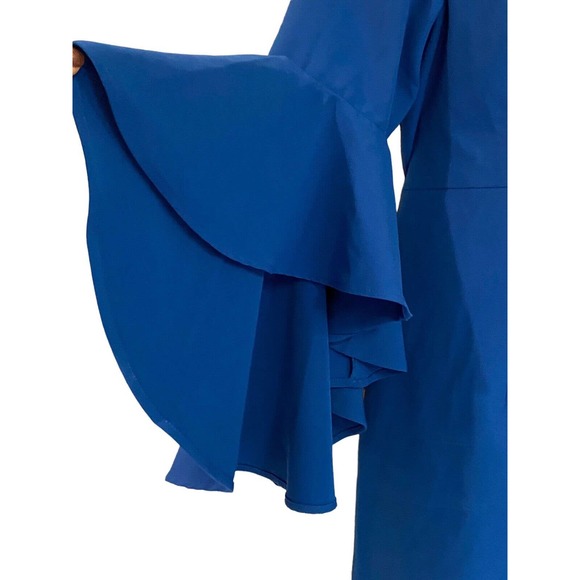 Midnight Velvet Blue Cold Shoulder Bell Sleeve Dress - Picture 12 of 16
